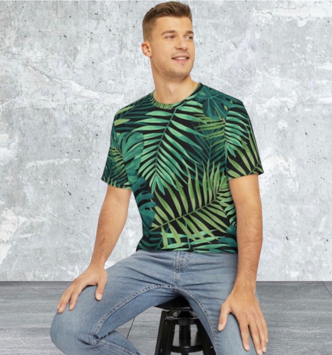 Mens Crazy Tee Shirt Tropical Leaves Shirt Party Shirt Fun Etsy
