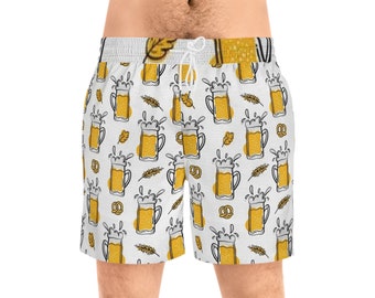 Men's Mid-Length beer Swim Shorts, beer mug mens swim trunks with pockets, swimwear, beach gear, men swimming shorts, vacation apparel