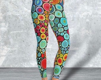 Abstract circles full length Leggings, fashion yoga pants, womens athleisure, sport, gym apparel, novelty leggings