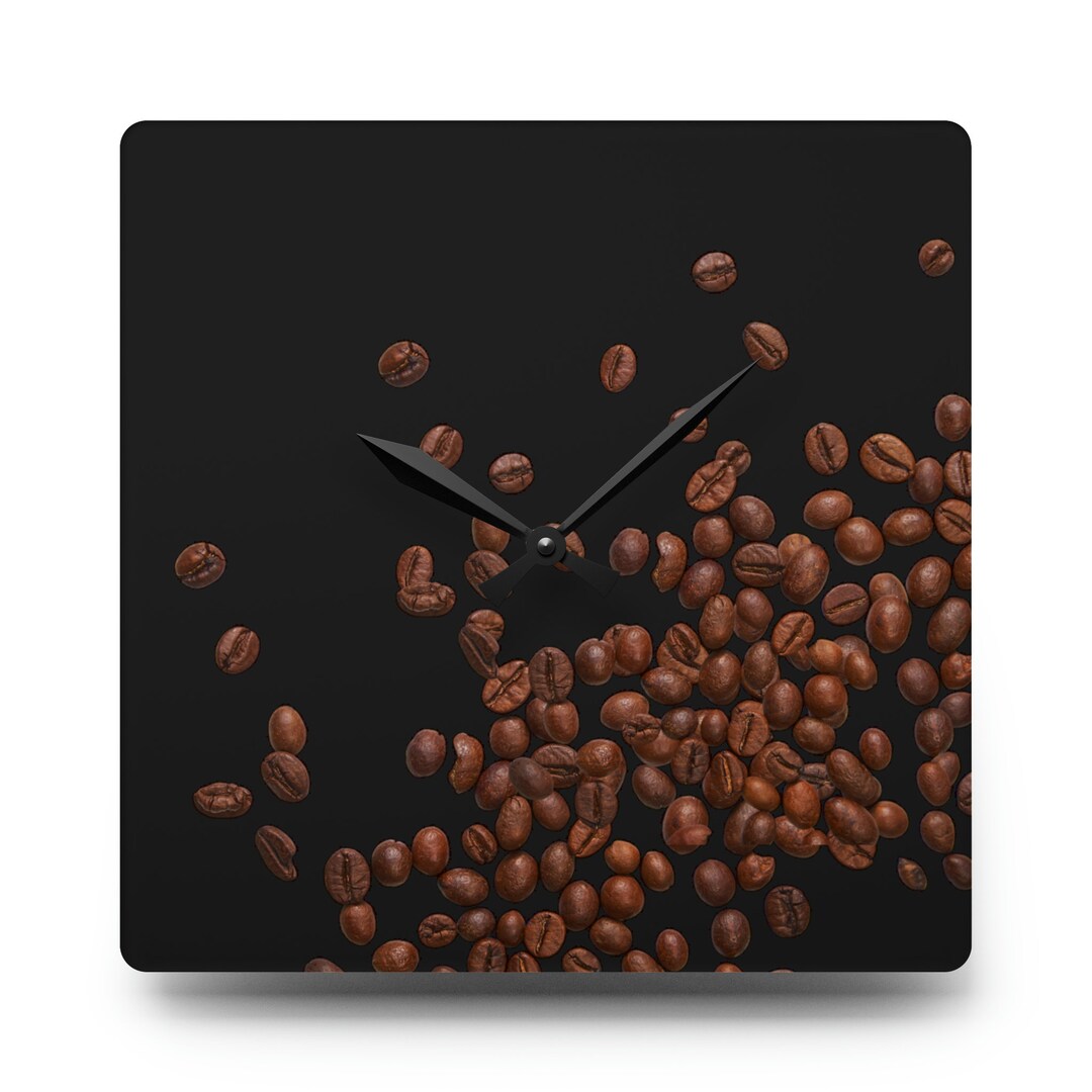 Acrylic Wall Clock, Coffee Beans, Home Decor, Kitchen or Coffee Shop
