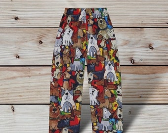 Whimsical dogs Ladies pj pants , dog lover pajama pants, novelty lounge pants, holiday gift, womens lounge pants