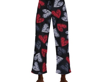 Men's hearts Pajama Pants, love theme valentine's day pj bottoms, gift for him, funny mens lounge pants, fashion pj pants