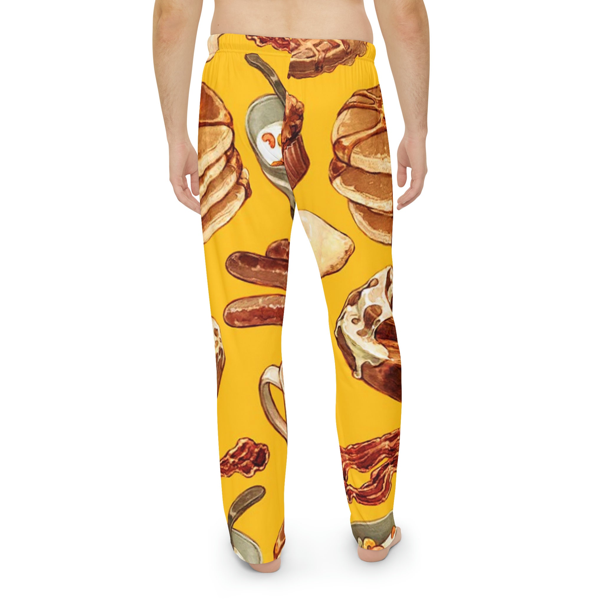 Men's Breakfast Themed Pajama Pants, Food Pj Pants, Novelty Lounge