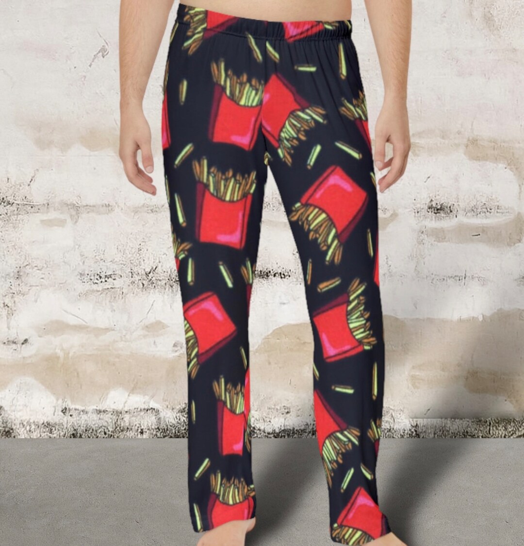 Men's Pajama Pants French Fries, Funny French Fry Pj Pants, Novelty