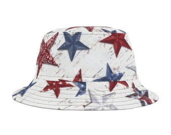 Bucket hat americana stars and stripes, patriotic bucket hat, fashion hat, ladies mens hat, fun party hat 2 sizes, funny hats, gift idea