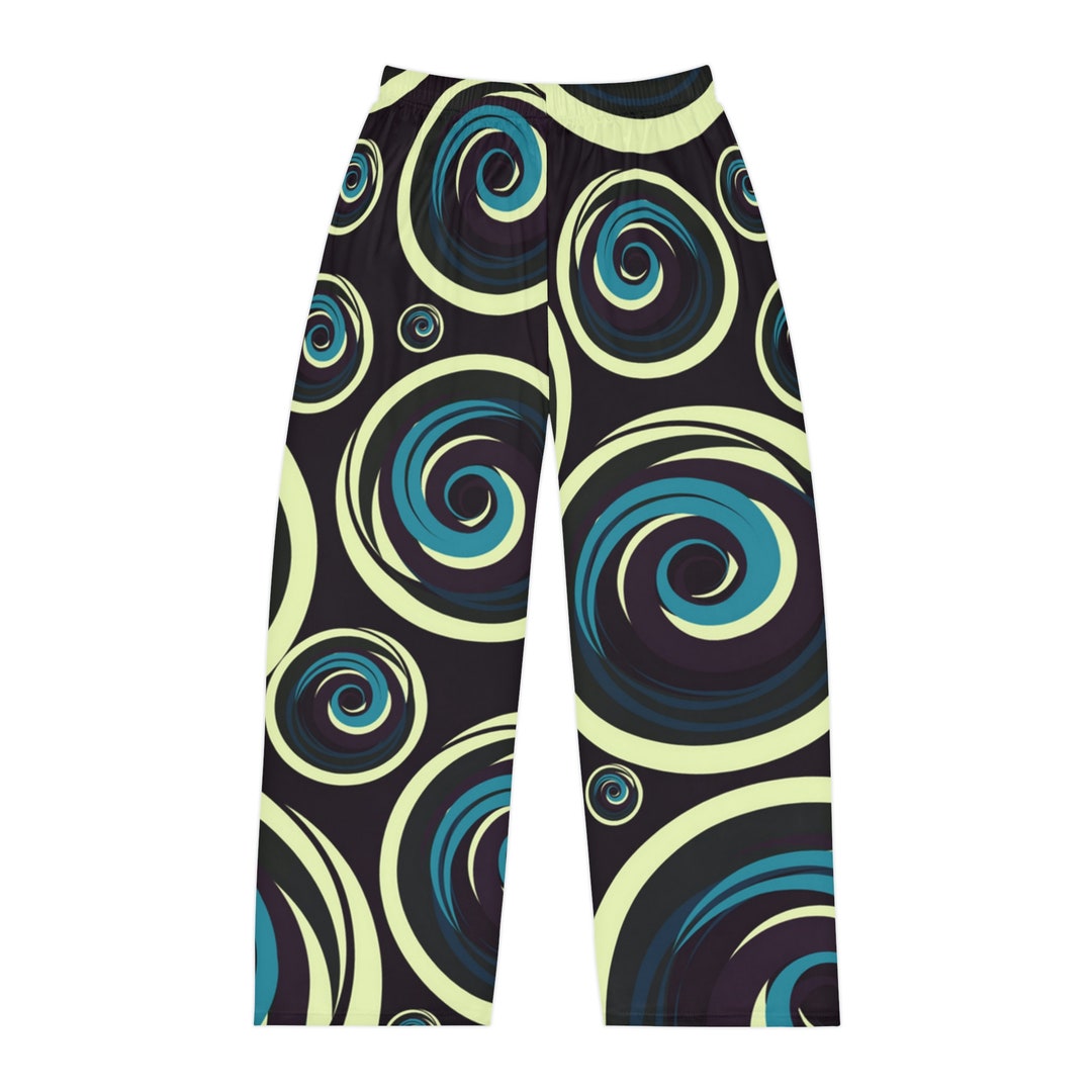 Men's Pajama Pants Funky Groovy Blue Circles, Blue Pj Pants, Novelty