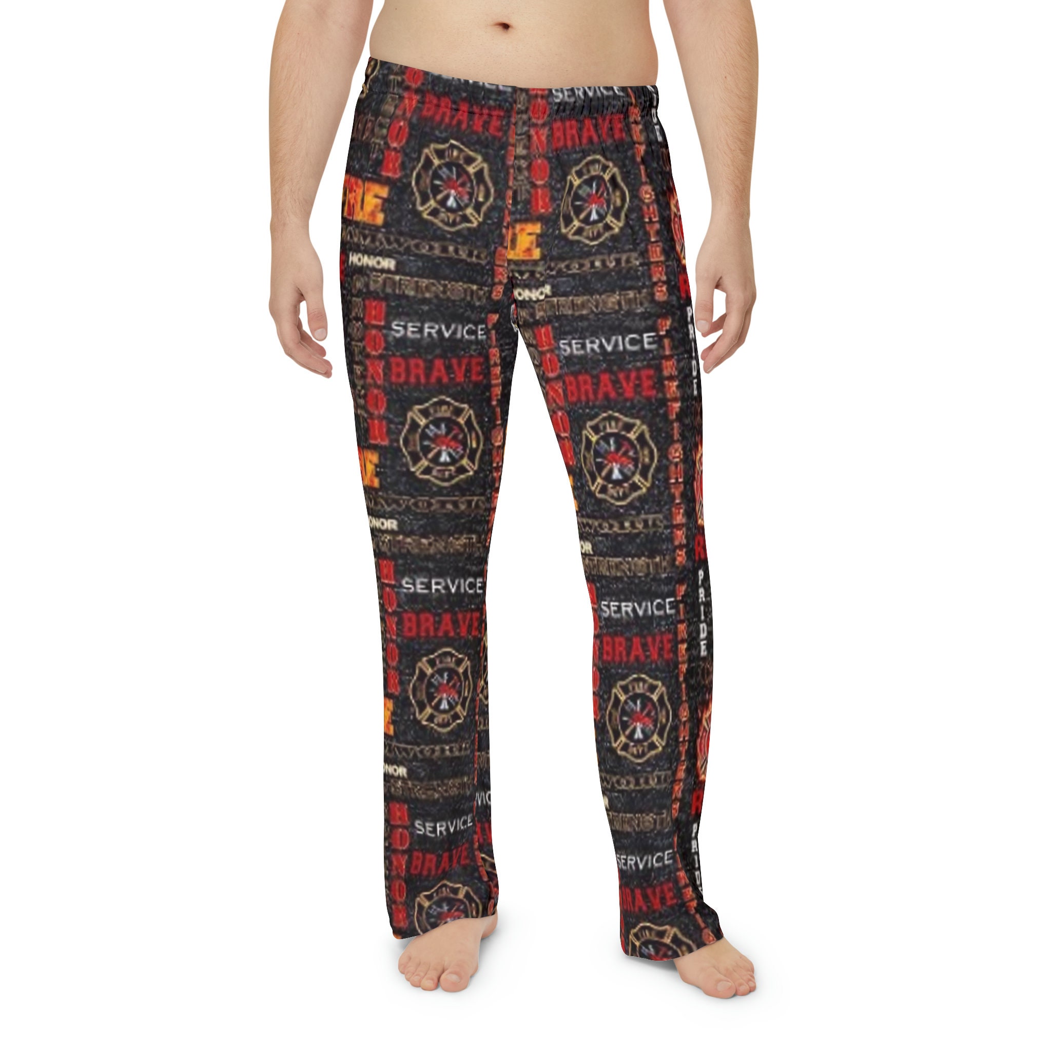 Men's Pajama Pants Firefighter Theme, Fire Fighters Pj Pants, Novelty