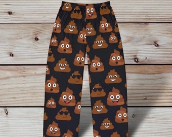 Men's Pajama Pants poop emoji novelty pj pants men, funny gift for man, gag gift for man, humorous lounge pants, jokester gift