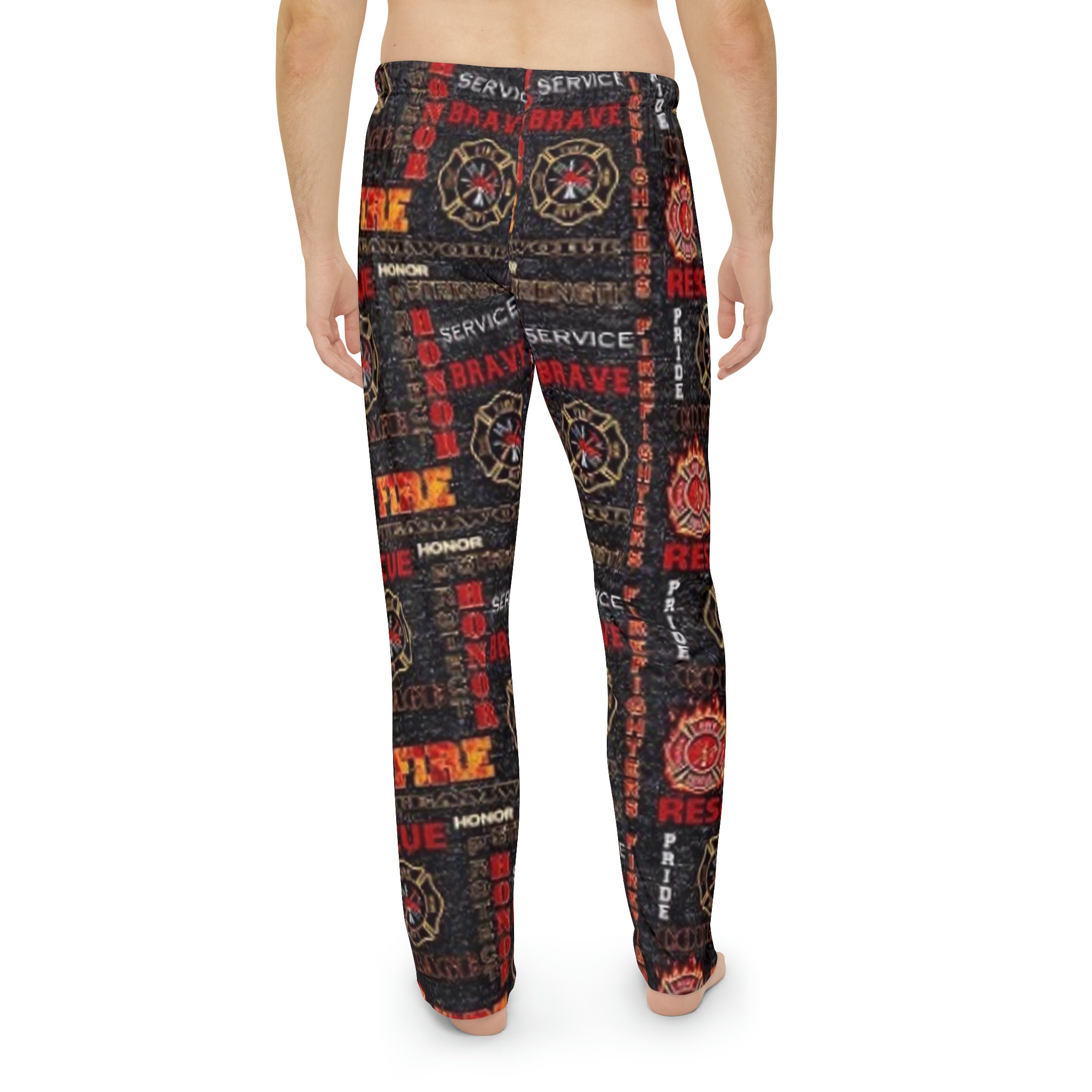 Men's Pajama Pants Firefighter Theme, Fire Fighters Pj Pants, Novelty