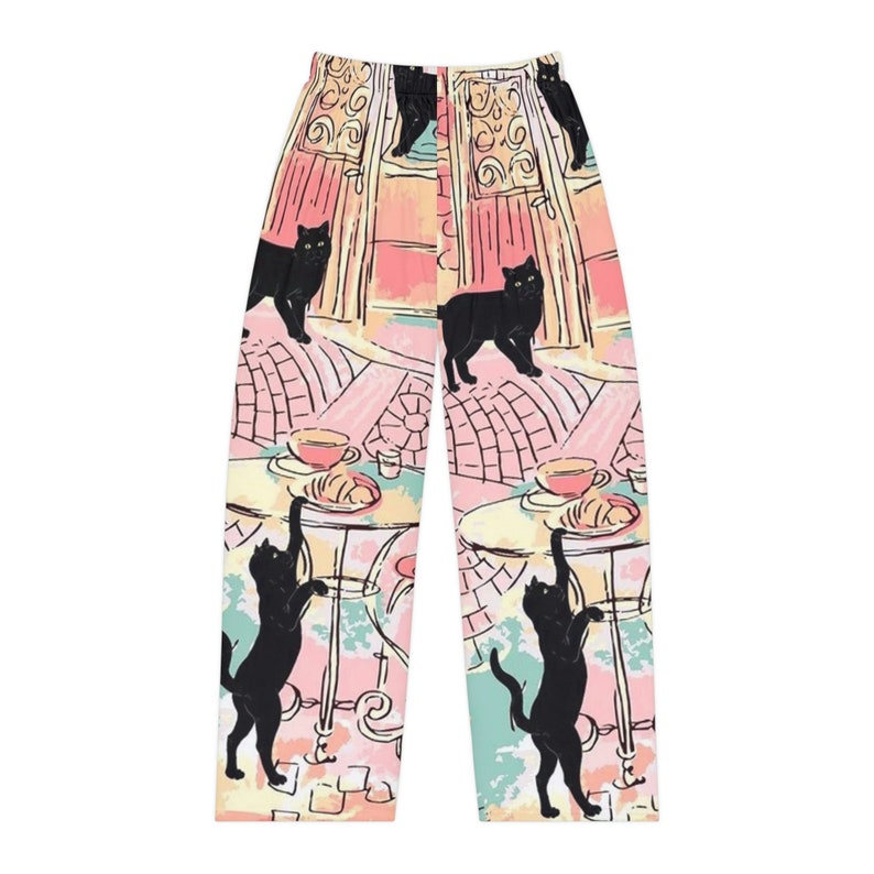 Ladies cats in France print vacation Pajama Pants, funny cat pj pants, novelty cat lover lounge bottoms, gift for her image 2