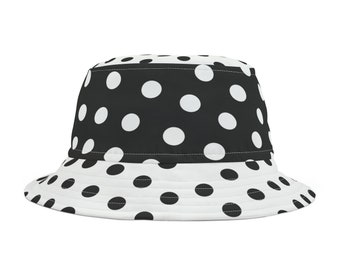 Bucket Hat black white polka dots, polka dot fashion hat, ladies mens golfing hat, bucket hats 2 sizes, funny hats, gift idea