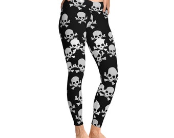 Skulls Leggings, spooky fun fashion yoga pants, womens athleisure, sport, gym apparel, novelty leggings