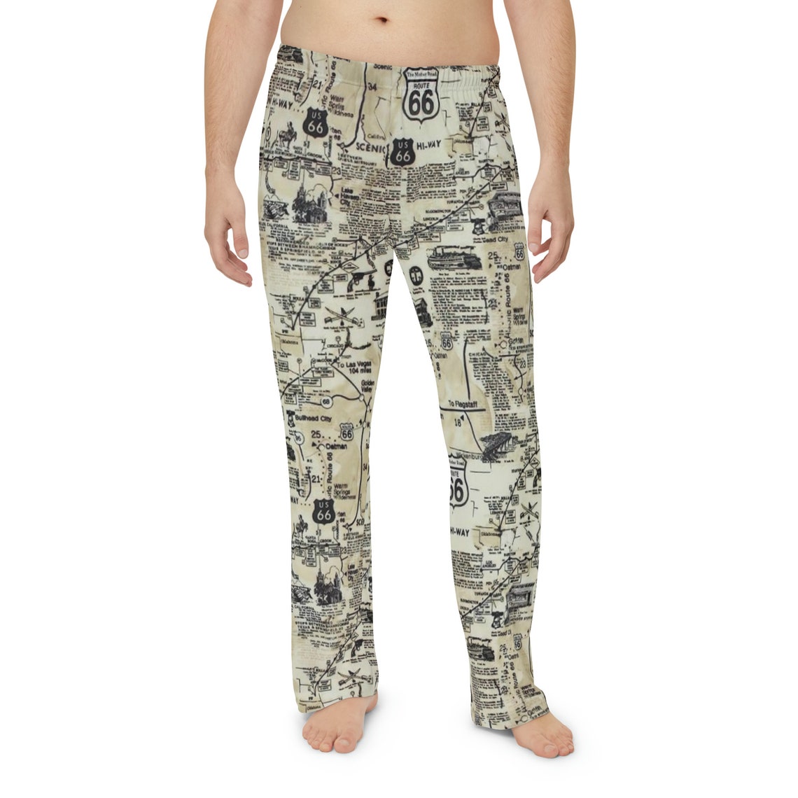 Men's Pajama Pants Historic Route 66, Road Trip Pj Pants, Novelty