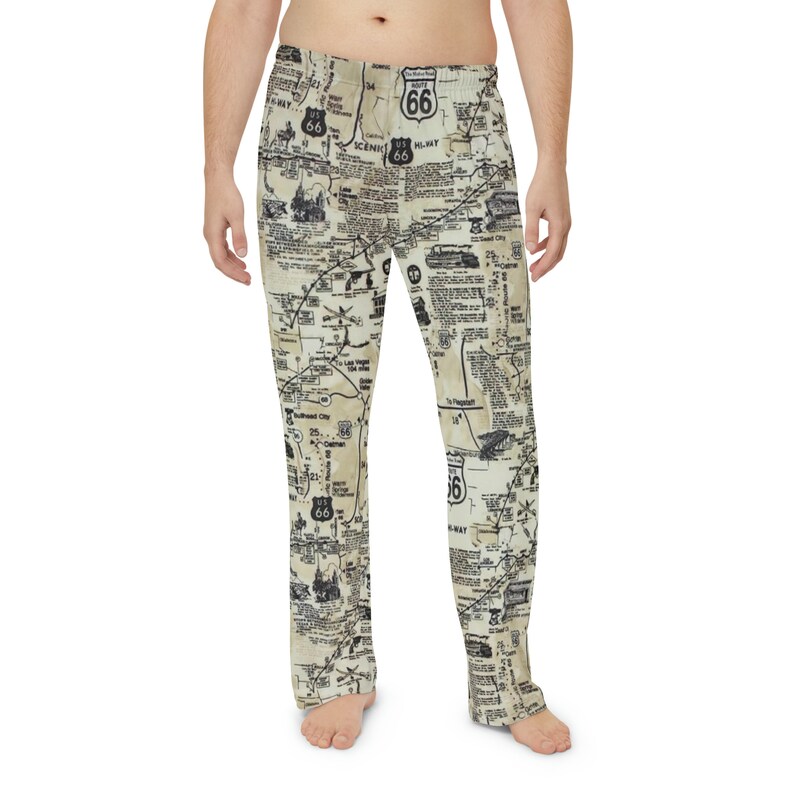 Men's Pajama Pants Historic Route 66, Road Trip Pj Pants, Novelty Lounge Pants Men, Gift for Him