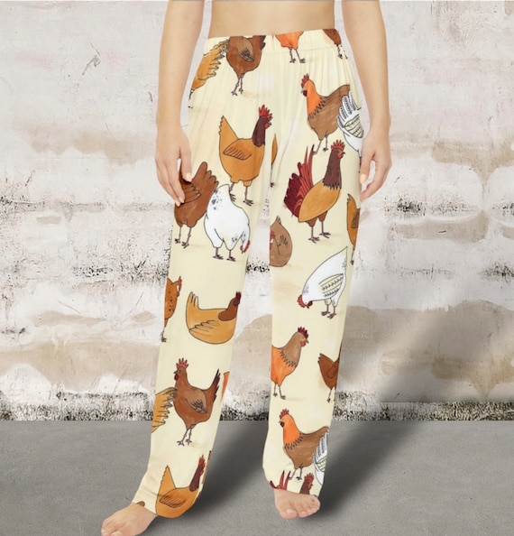 Ladies Chicken Print Pj Bottoms, Crazy Chicken Lady Pajama Pants, Summer Pjs,  Women's Novelty Pj Pants, Summer Sleepwear 