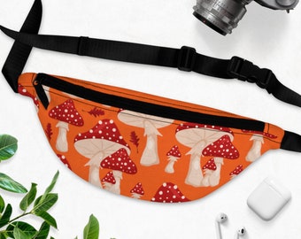 Red mushrooms Fanny Pack, workout accessories, pouch with strap, travel pouch bag carrier, sling bag, bags, wallet phone holder,