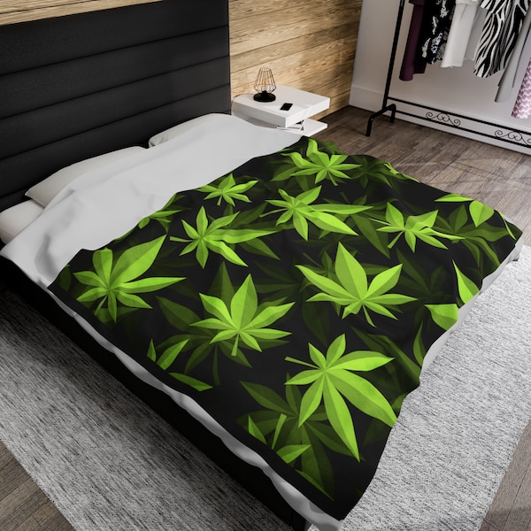 Plush Blanket marijuana leaves, weed leaves blanket, funny novelty blanket, home accessories, bedroom decor, 3 sizes