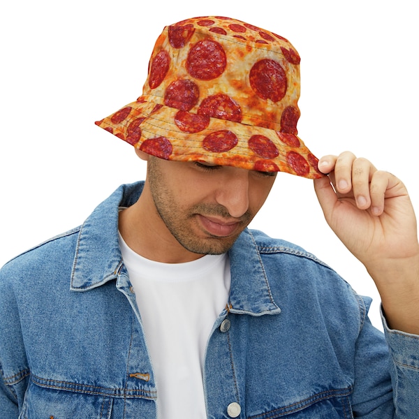 Bucket Hat pepperoni pizza, funny gift, Fishermans hat, fun fashion hat, ladies mens kids hat, 2 sizes, funny hats, gift idea