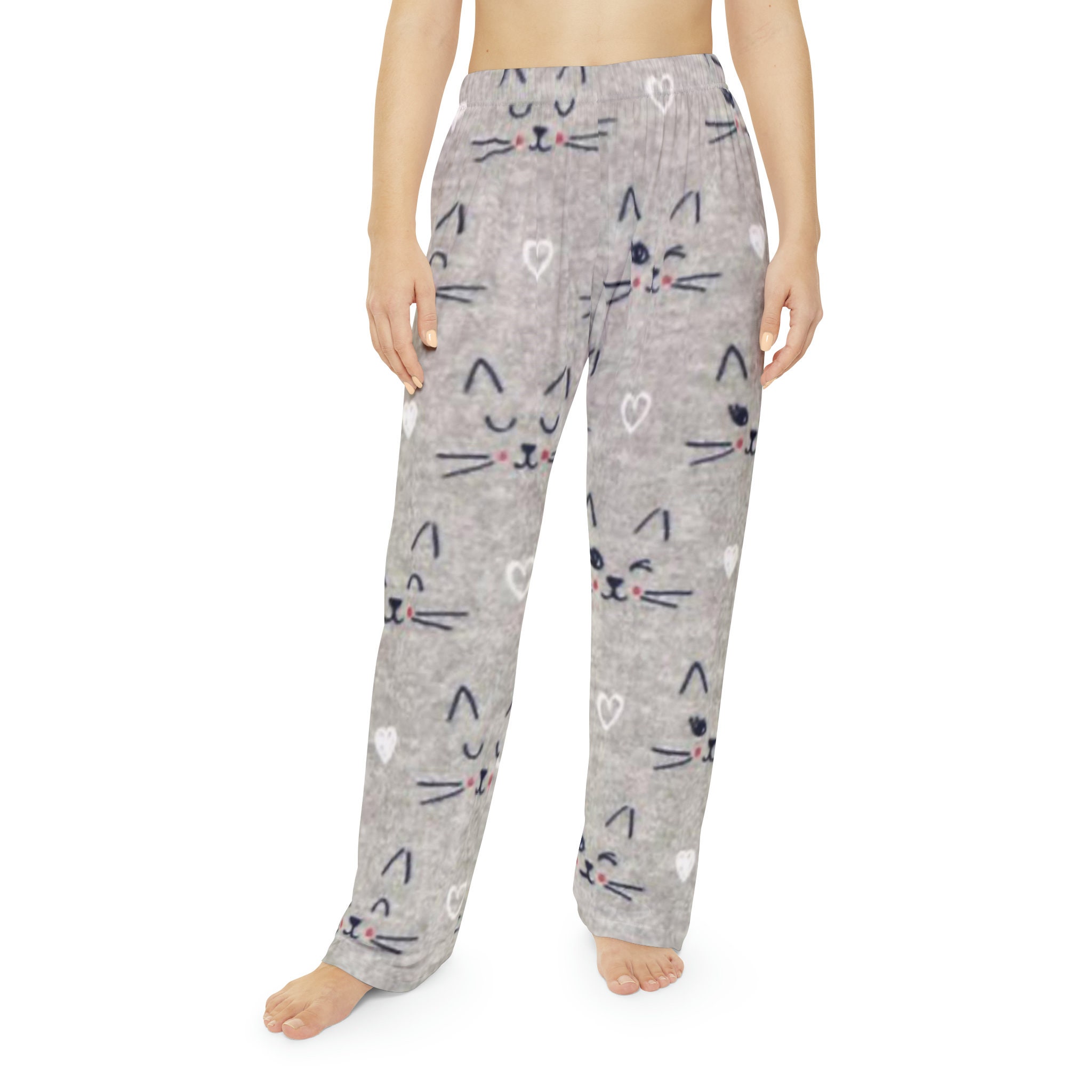 Ladies Cat Faces Pajama Pants, Whimsical Pj Pants, Cat Lover