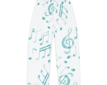 Ladies watercolor blue music notes pj bottoms, music themed pajama pants, women's novelty lounge pants, fun summer sleepwear