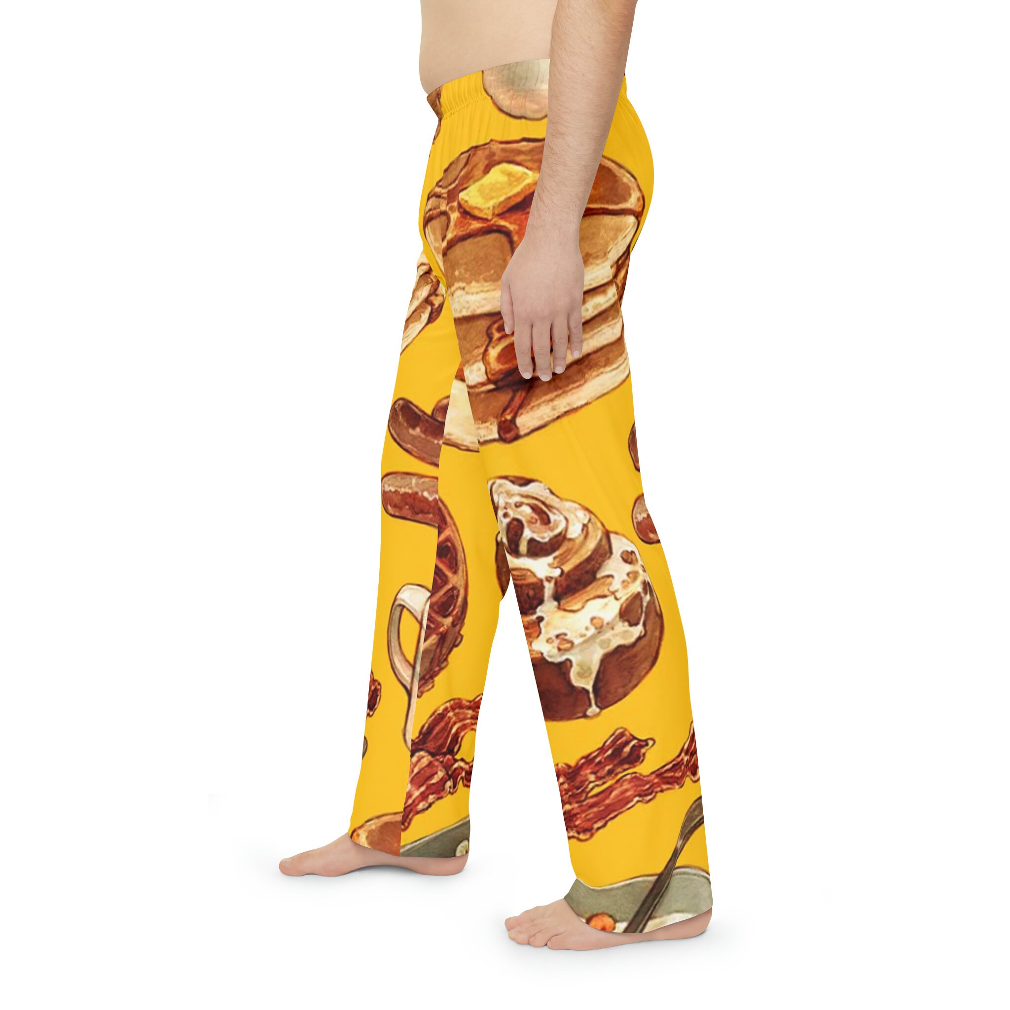 Men's Breakfast Themed Pajama Pants, Food Pj Pants, Novelty Lounge