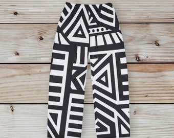 Men's black and white geometric print Pajama Pants, fun geo design pj pants, gift for him, sleepwear, mens funky print lounge pants