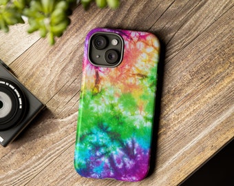 Tough phone case, all phone models, glossy or matte, rainbow tie dye, tech accessories, gift, cell phone protector, phone cover