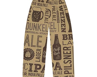 Men's Pajama Pants beer theme, beer lovers pj pants, beers pattern novelty lounge bottoms, mens summer sleepwear, gift for dad