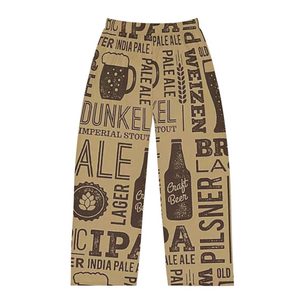 Men's Pajama Pants beer theme, beer lovers pj pants, beers pattern novelty lounge bottoms, mens summer sleepwear, gift for dad