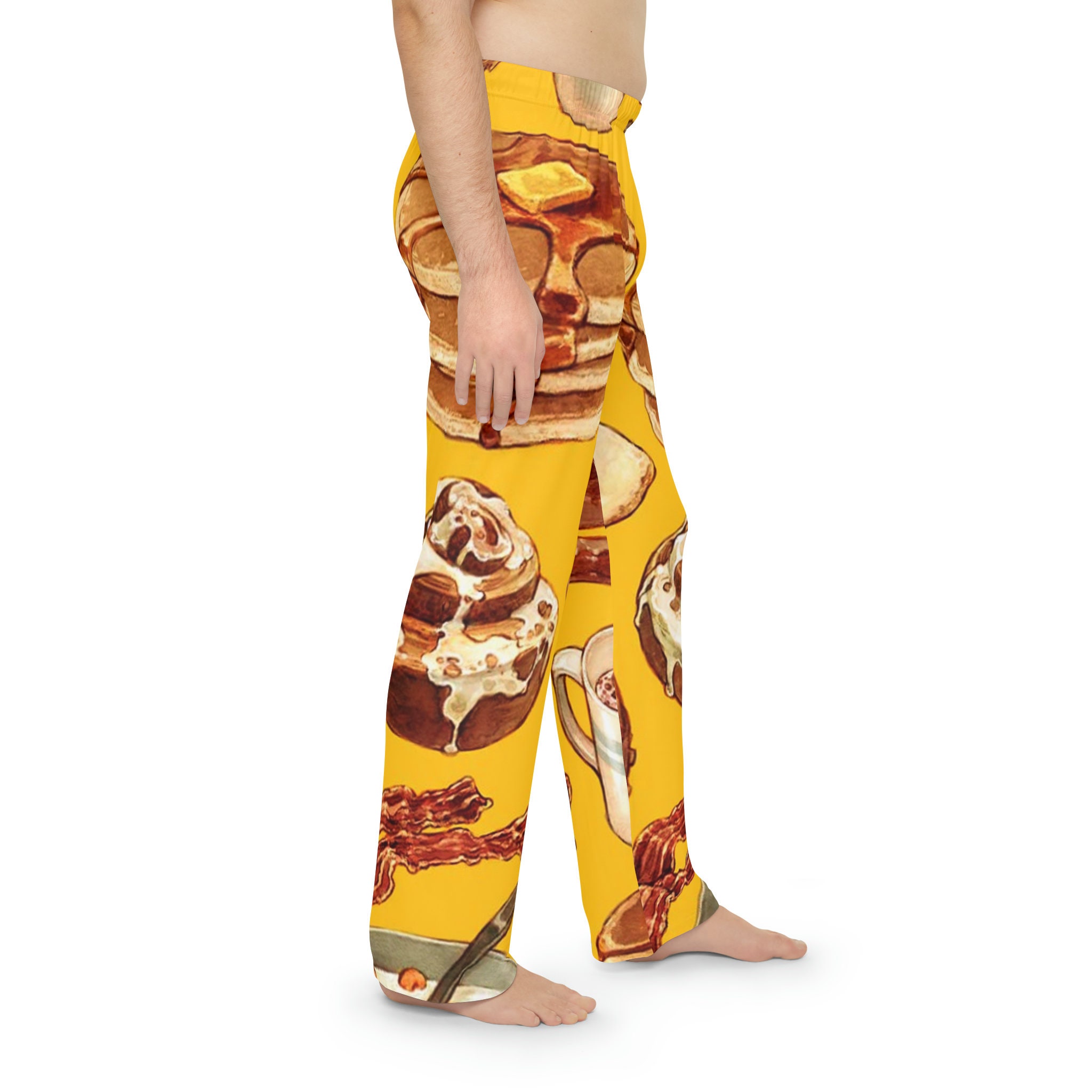 Men's Breakfast Themed Pajama Pants, Food Pj Pants, Novelty Lounge
