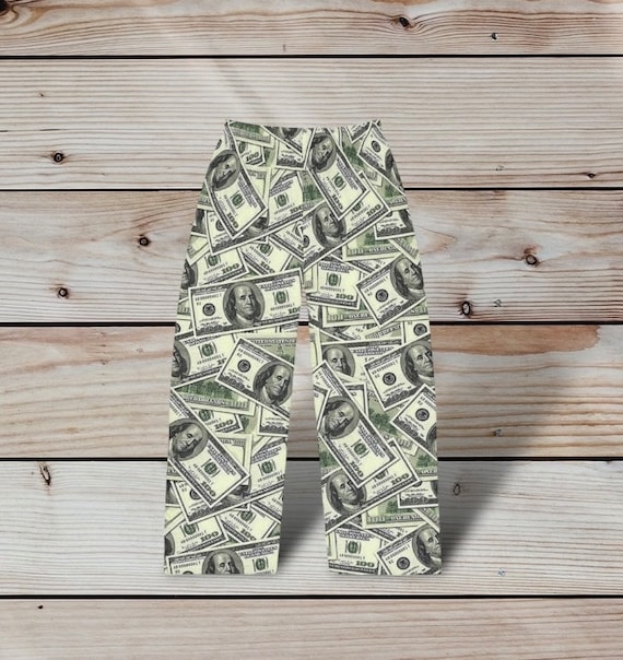 Men's Money Print Pajama Pants, Funny Hundred Dollar Bills Pj
