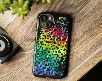 Tough phone case, all phone models, glossy or matte, rainbow animal print, tech accessories, gift, cell phone protector, phone cover