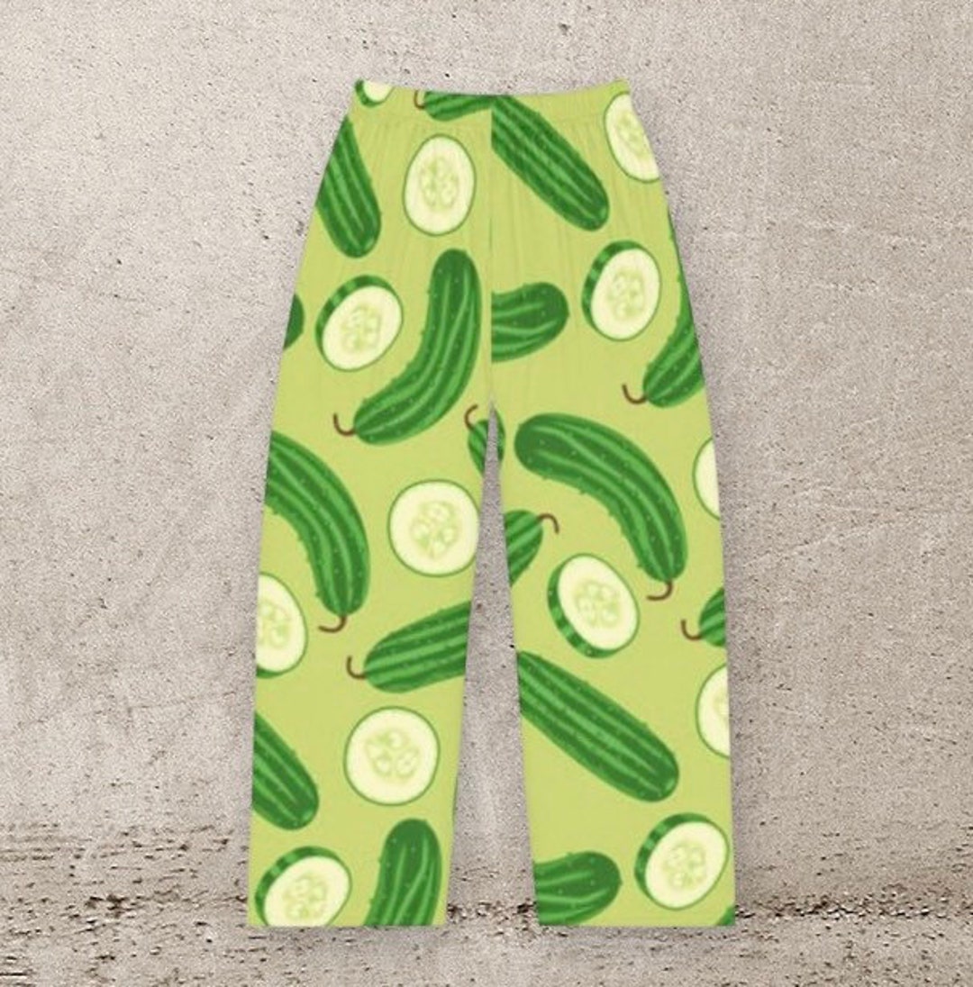 Ladies Funny Pickles Pajama Pants, Pickle Print Pj Pants, Novelty Pj