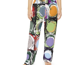 Ladies whimsical circles pj bottoms, abstract print loungewear, women's novelty pj pants, ladies sleepwear