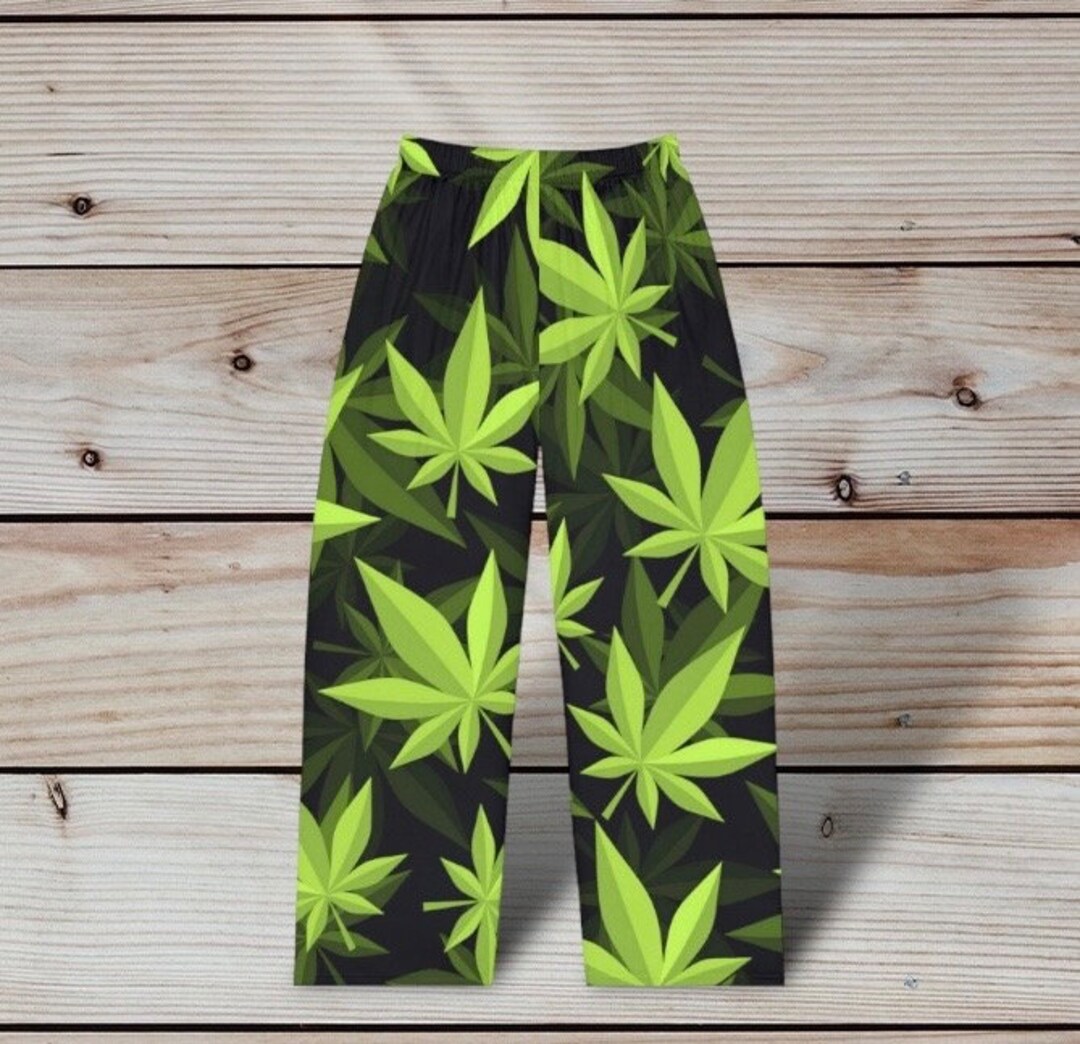 Mens Marijuana Leaf Lounge Pants, Novelty Pot Leaves Pj Bottoms, Funny