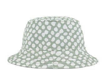 Bucket Hat grey light green with dots, polka dot fashion hat, ladies mens hat, fun party hat 2 sizes, funny hats, gift idea