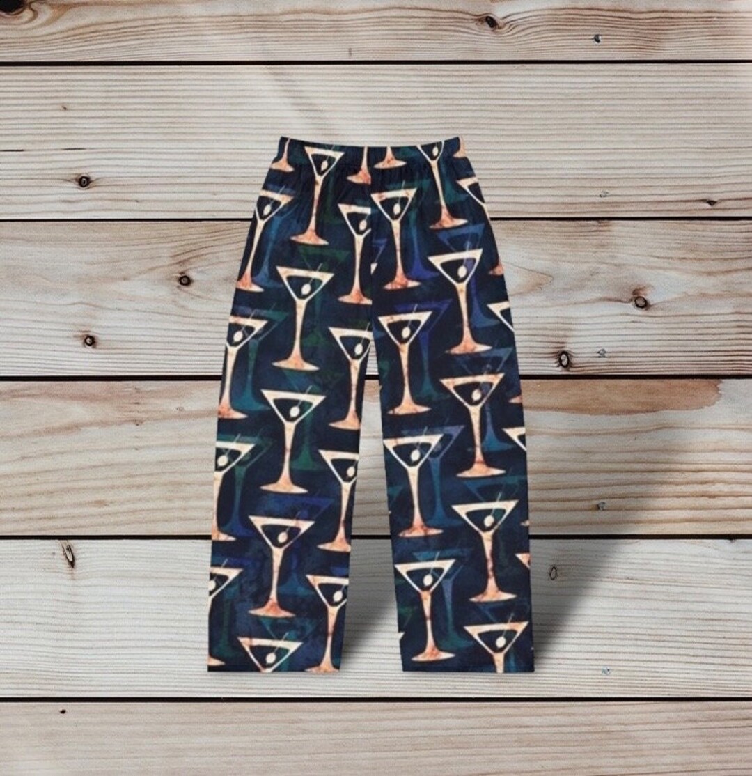 Men's Pajama Pants Martini Glasses, Cocktail Pj Pants, Novelty Lounge