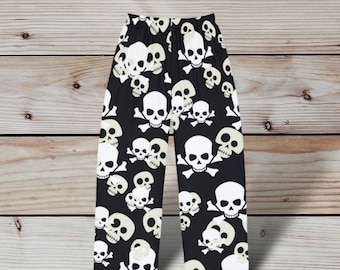 Pantalones de pijama para mujer con temática de calaveras, calaveras piratas, pantalones de salón para mujer, pantalones de pj novedosos