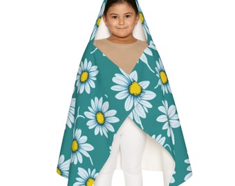 kids Hooded Towel, blue with daisies, flower beach towel, swimming accessories, kids bath or pool towel, child beach wrap