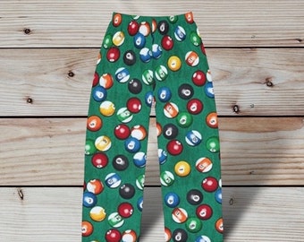 Men's Pajama Pants pool balls pj pants, novelty lounge bottoms men, funny gift for dad, men humorous pj bottom, summer sleepwear