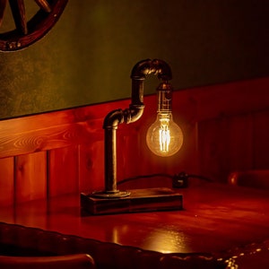 Aurora Steampunk Lamp Vintage Handmade Adjustable Pipe with Reclaimed Gears Rustic Farmhouse Industrial Decor - Heavy Duty Metal Table Lamp