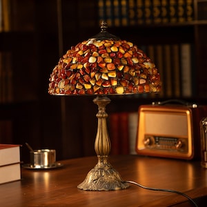 Lámpara de mesa de vitral vintage, estilo antiguo, lámpara de noche para escritorio, hecha a mano, con detalles de mosaico, decoración victoriana para el hogar, regalo de cumpleaños para inauguración de la casa.