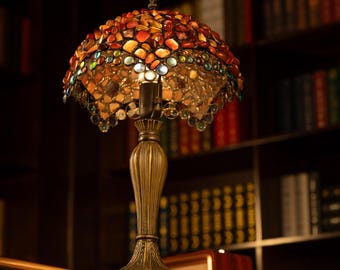 Vintage Mosaic Table Lamp with Stained Glass Dome and Handcrafted Emberfall Antique Bronze Zinc Alloy Base Accent Lighting Décor Bday Gift