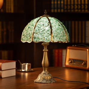 Lampe de table vintage en mosaïque, abat-jour en verre fabriqué à la main, base dorée, décoration victorienne, cadeau pour bureau, bibliothèque, salle d&#39;étude, lumière de style antique pour patron
