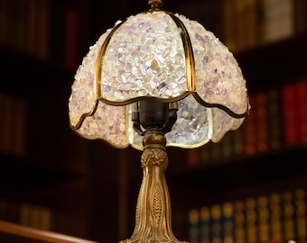 Mosaic Table Lamp Handcrafted Glass Shade Gold Base Vintage Victorian Decor Gift for Office Library Study Room Antique Style Light for Boss