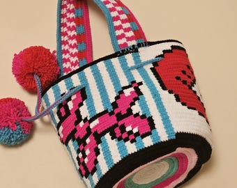 Patrón de crochet para mochila Wayuu, diseño de tapiz colorido de celebración (patrón PDF)