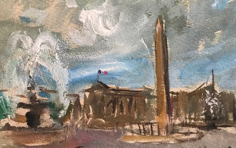 1947 Paris Along the Seine Original Vintage Gouache Watercolor by Andre Joseph Grill