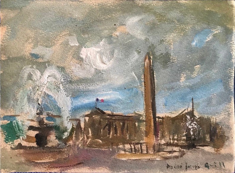 1947 Paris Along the Seine Original Vintage Gouache Watercolor by Andre Joseph Grill