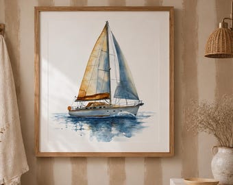 Watercolor sailboat clipart nautical jpg art digital download coastal illustration ocean printable beach decor marine graphic design
