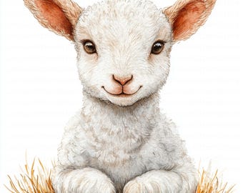 Watercolor lamb clipart baby animal art jpg digital download nursery decor soft farm illustration printable cute lamb graphic baby shower